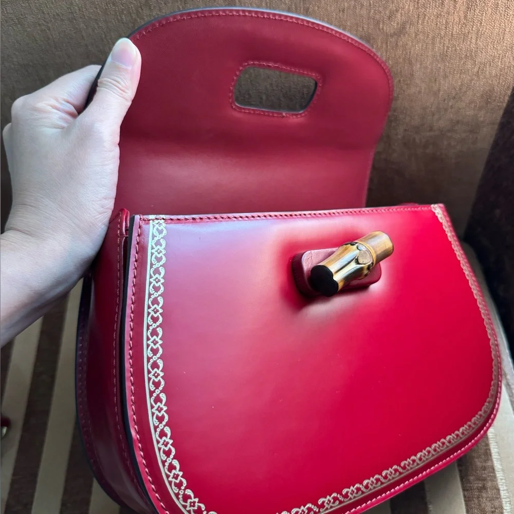 Gucci Bamboo Handle Red Box Leather Special Edition Handbag size M - Picture 8 of 16